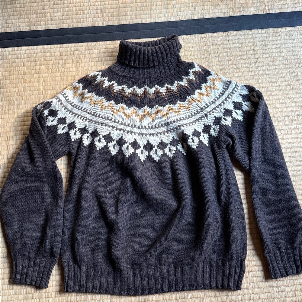 Oversized Thick Cashmere Turtleneck Fair Isle Sweater